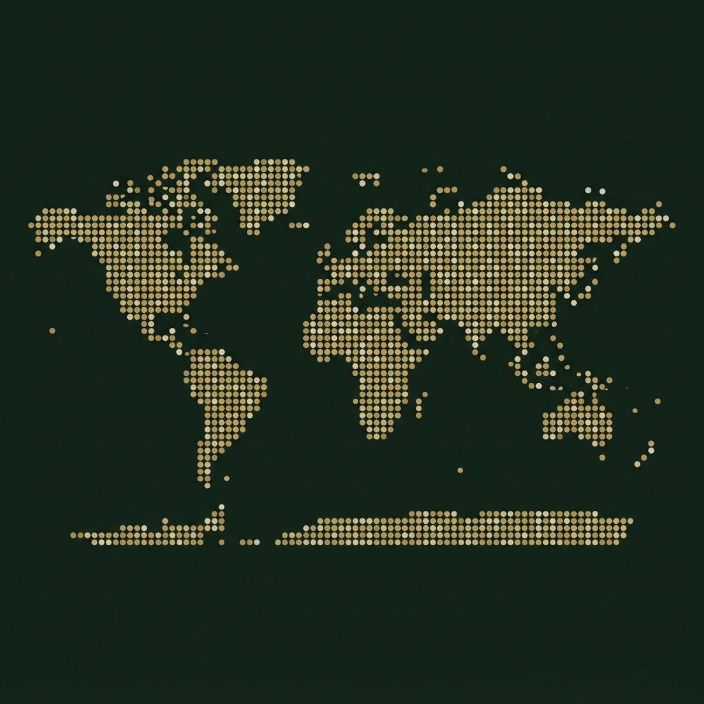 Minimalist dotted world map indicating international honey trade connections